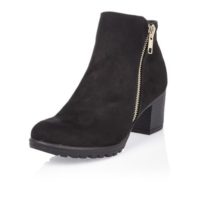 Girls black zipped ankle boots